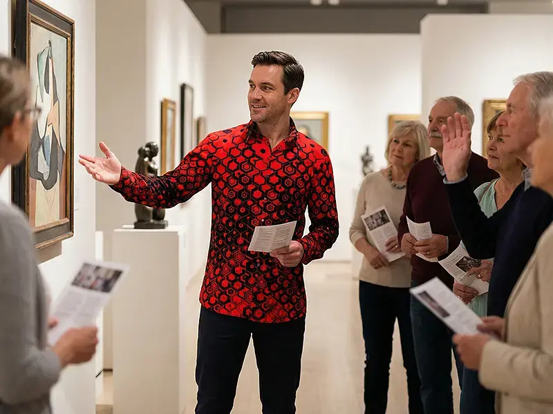 Lecture/museum/university – The GERMENS HEXAGON ZINNOBER shirt is sophisticated, approachable, and distinctive.