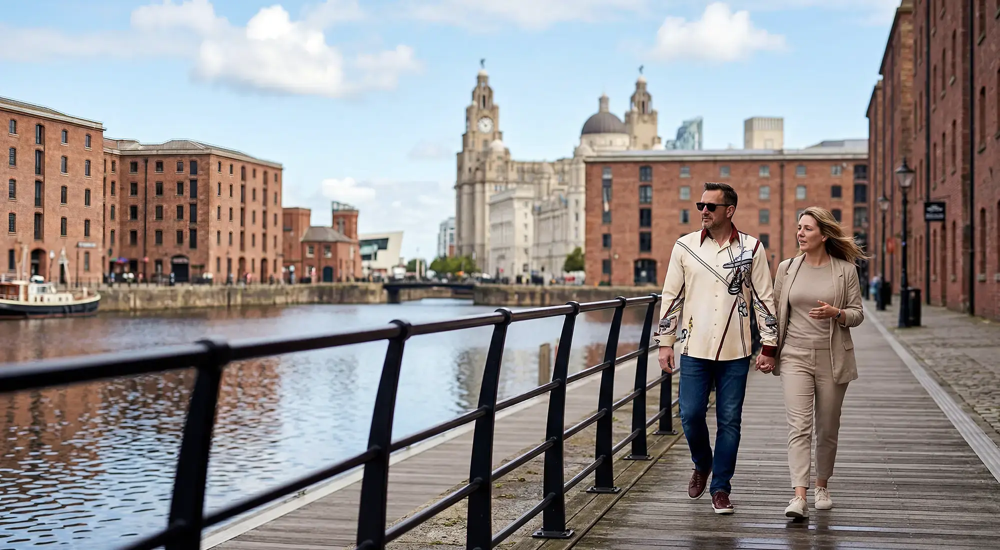 A married couple visits Liverpool. The man is wearing the LEIDENSCHAFT soccer jersey from GERMENS.