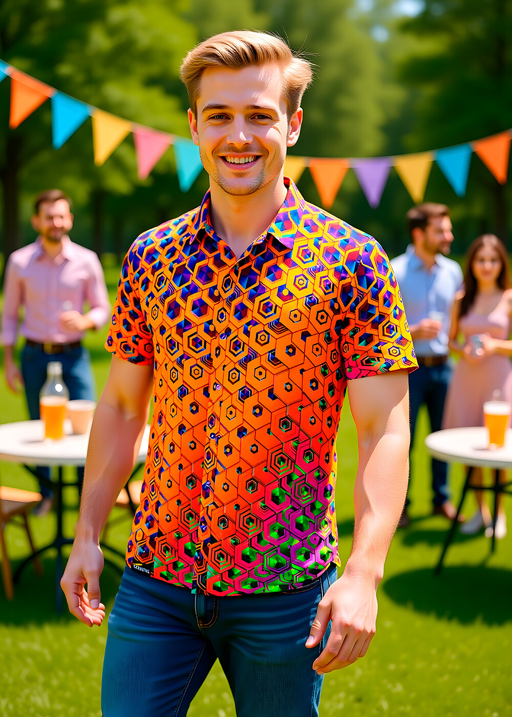 buntes Sommerhemd HEXAGON WISMUT von GERMENS artfashion