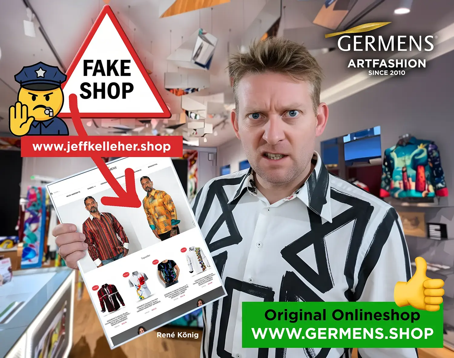 Achtung Fakeshop! GERMENS Inhaber René König warnt vor www.jeffkelleher.shop