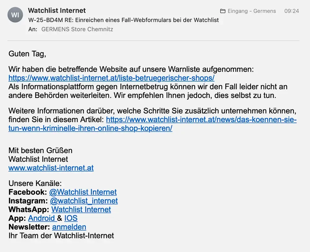 eMail von Watchlist-Internet