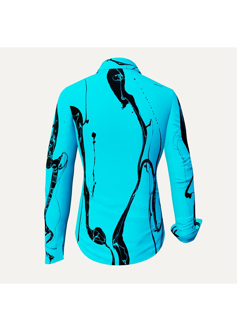 BLUE SWAN - Hellblaue Bluse mit schwarzer Zeichnung - GERMENS