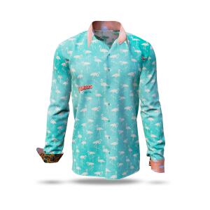 FLAMINGO HOTEL 2 - Turquoise shirt with coloured back...