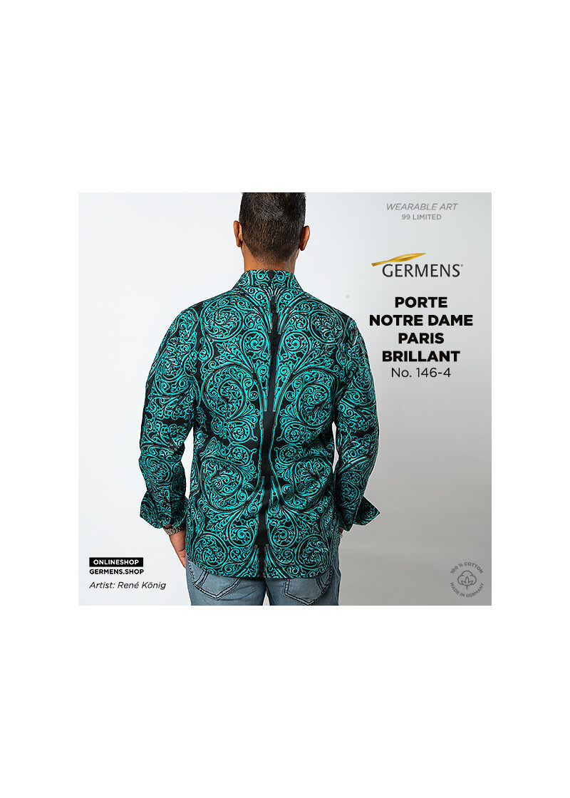 PORTE NOTRE DAME PARIS BRILLANT - Dark shirt with luminous turquoise ornaments - GERMENS