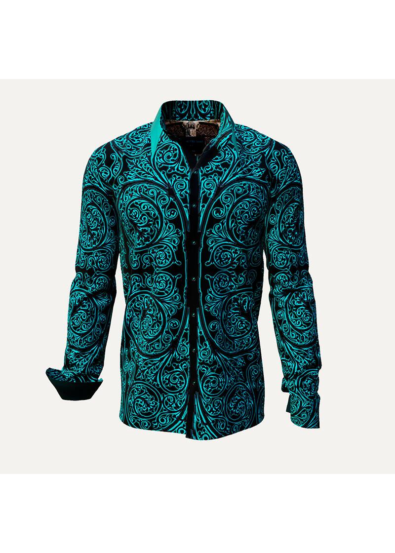 PORTE NOTRE DAME PARIS BRILLANT - Dark shirt with luminous turquoise ornaments - GERMENS