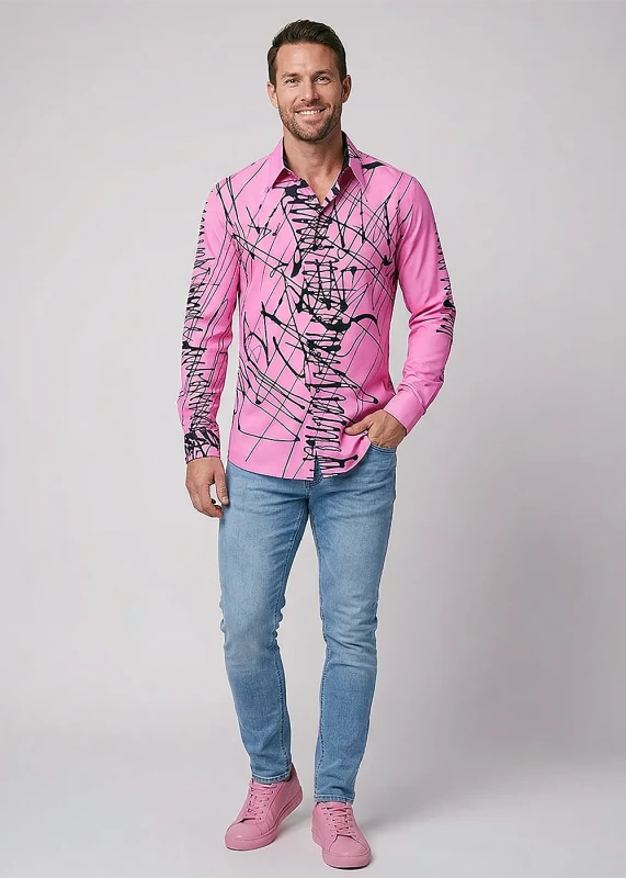 Entdecke bunte Hemden Herren DENADA PINK - 100 % Baumwolle