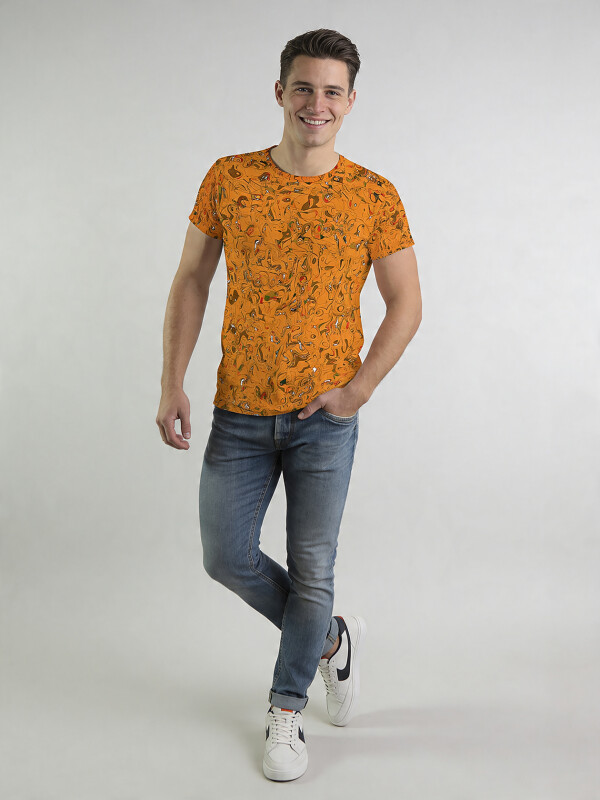 Unique T-shirts for men - GRAVUR ORANGE - 100% cotton - GERMENS artfashion - Sizes S to 5XL
