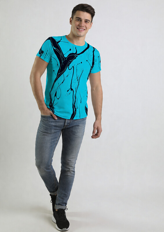 Unique T-shirts for men - LEBENSADER AQUAMARIN - 100% cotton - GERMENS artfashion - Sizes S to 5XL
