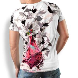 T Shirt Herren EIN FLAMINGO IN EINER WOLKE AUS TAUBEN von...