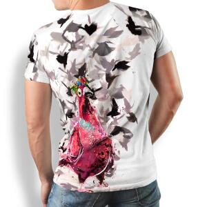 EIN FLAMINGO IN EINER WOLKE AUS TAUBEN - Herren T-Shirt...