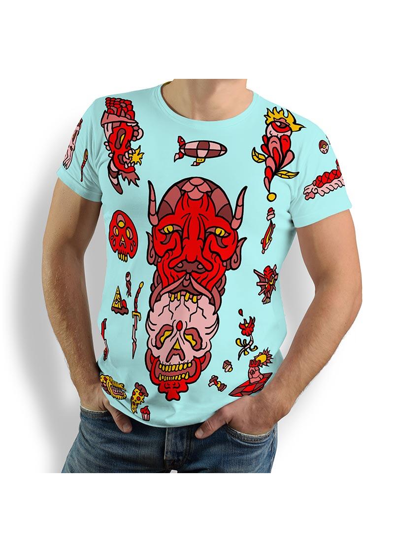 FLASH - Light blue T Shirt with devil - 100 % cotton - GERMENS artfashion - 8 sizes S-5XL