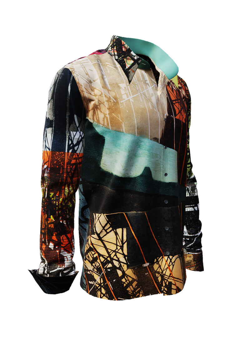 NEW YORK FACTORY - Erdfarbenes Langarmhemd - GERMENS artfashion - Einzigartiges Freizeithemd von Knstlern gestaltet - Made in Germany