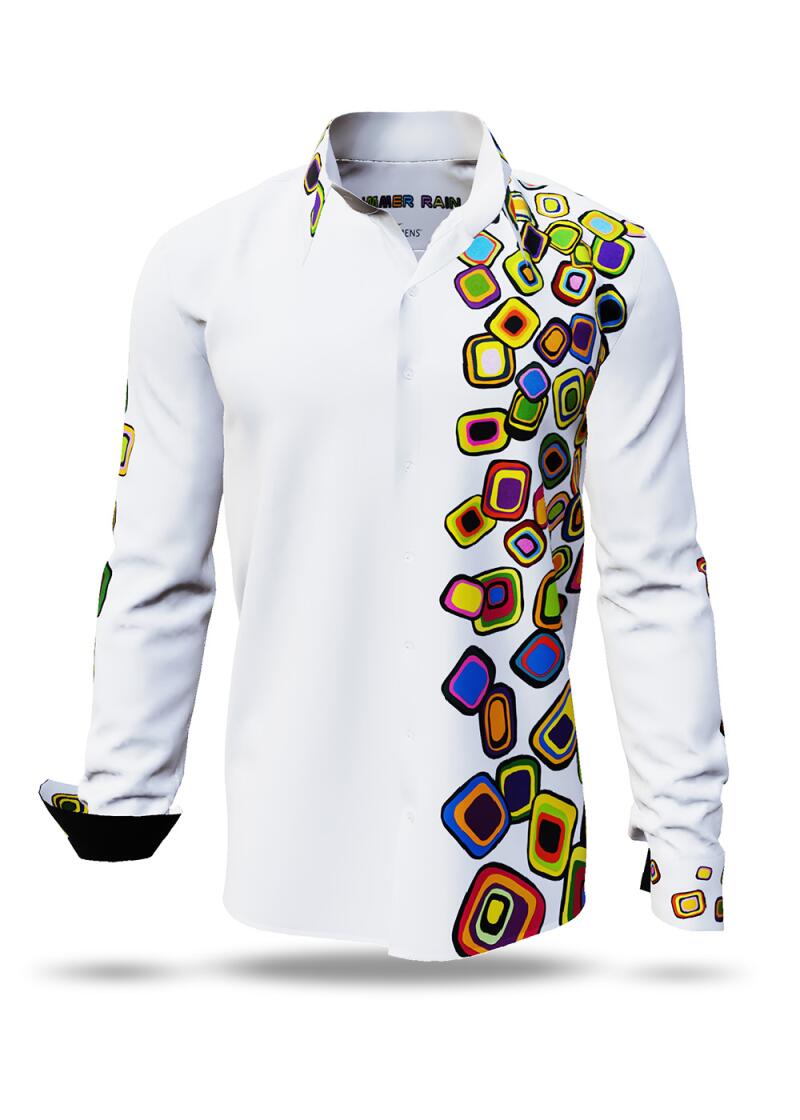 SUMMER RAIN - White colorful long sleeve shirt - GERMENS artfashion - Unusual long sleeve shirt in 10 sizes - Made in Germany