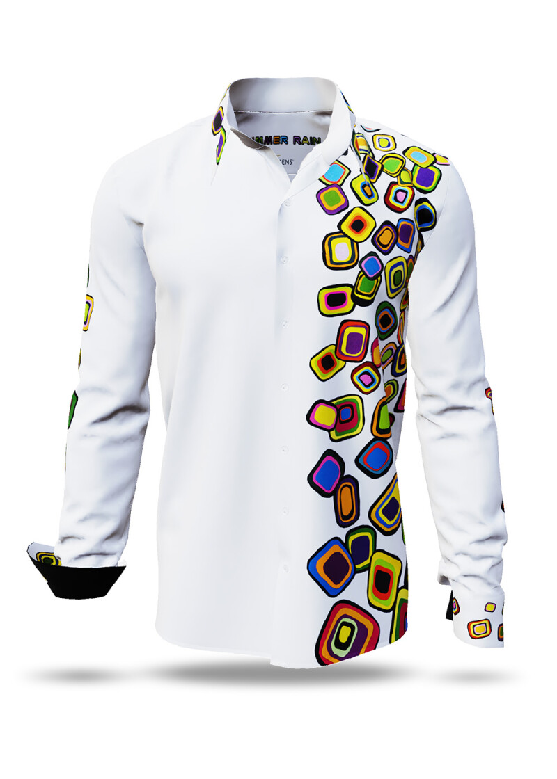 SUMMER RAIN - White colorful long sleeve shirt - GERMENS artfashion - Unusual long sleeve shirt in 10 sizes - Made in Germany