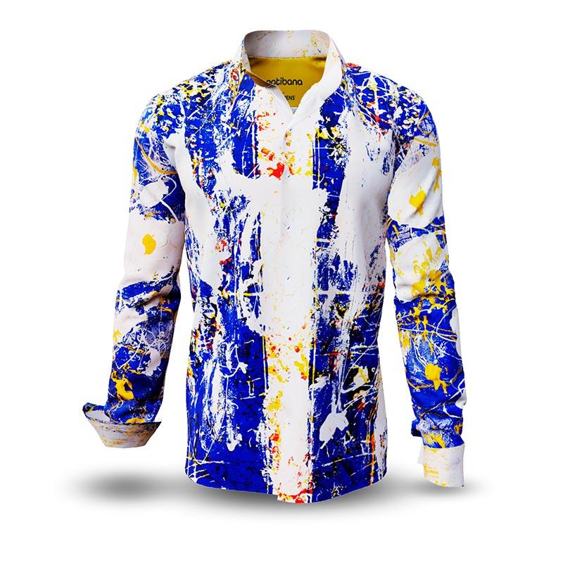 NOTIBANA - Blue white yellow long sleeve shirt - GERMENS artfashion - Unusual long sleeve shirt in 10 sizes - Made in Germany