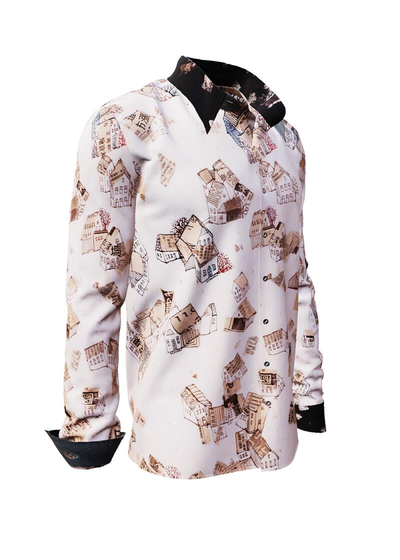 HOUSES - Beige braunes Langarmhemd - GERMENS artfashion - Einzigartiges Freizeithemd von Knstlern gestaltet - Made in Germany