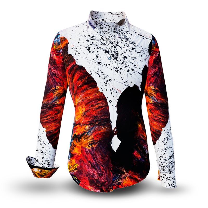 FIRE & ICE - Black white blouse with red - GERMENS - 100 % cotton - very good fit - artist design - 99 pieces limited - 6 sizes from XS - XXL - Made in Germany