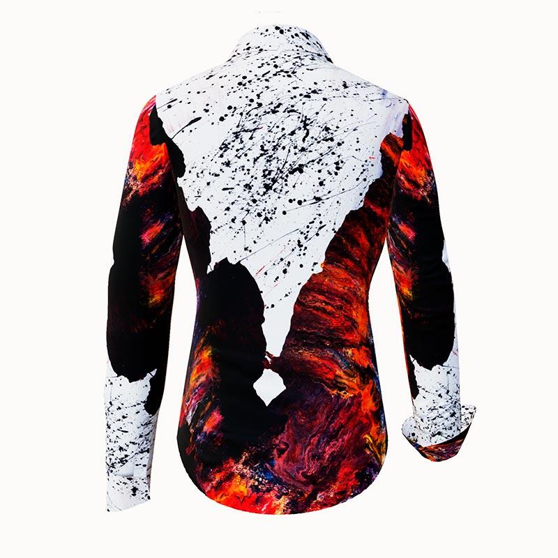 FIRE & ICE - Black white blouse with red - GERMENS - 100 % cotton - very good fit - artist design - 99 pieces limited - 6 sizes from XS - XXL - Made in Germany