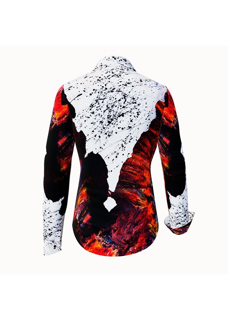 FIRE & ICE - Black white blouse with red - GERMENS - 100 % cotton - very good fit - artist design - 99 pieces limited - 6 sizes from XS - XXL - Made in Germany