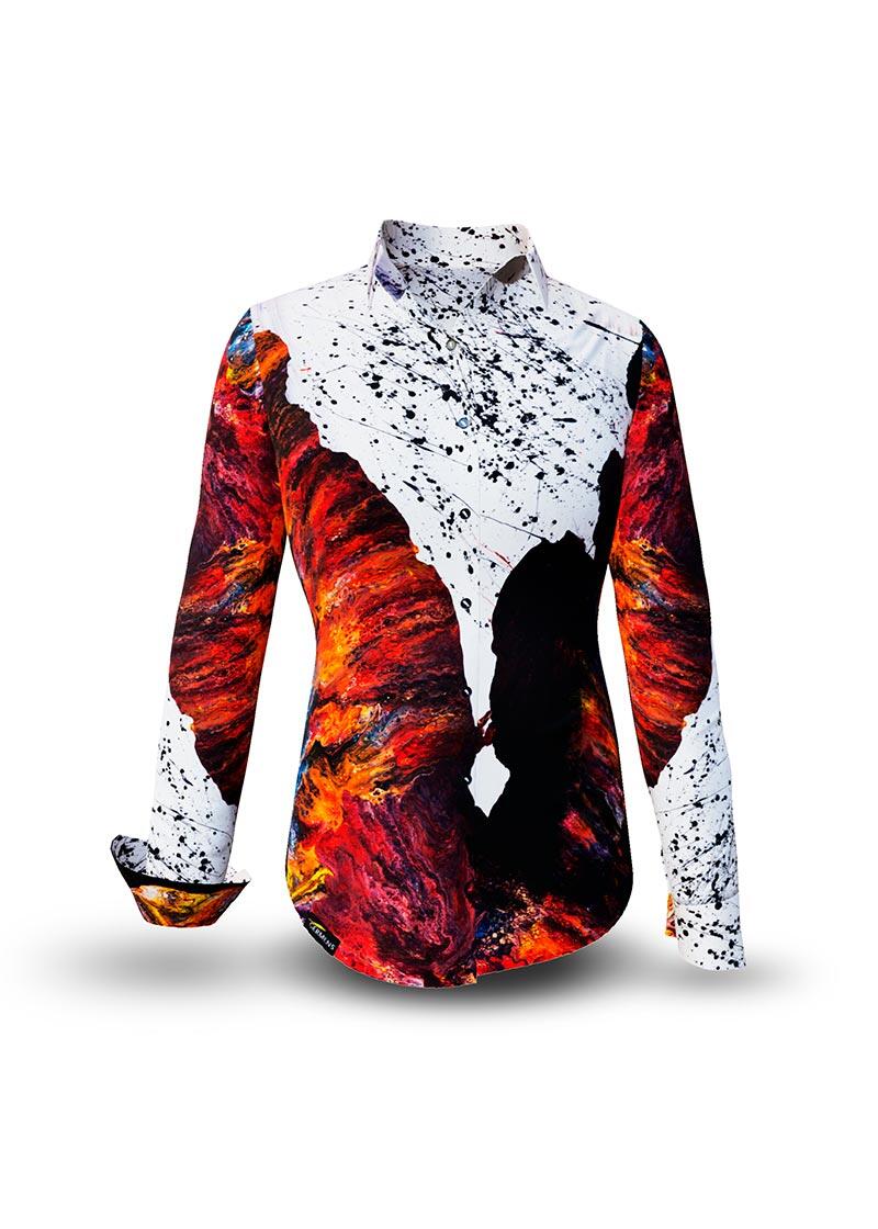 FIRE & ICE - Schwarz weiße Bluse mit Rot - GERMENS - 100 % Baumwolle - sehr gute Passform - Künstlerdesign - 99 Stück limitiert - 6 Größen von XS - XXL - Made in Germany