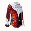 FIRE & ICE - Schwarz weiße Bluse mit Rot - GERMENS - 100 % Baumwolle - sehr gute Passform - Künstlerdesign - 99 Stück limitiert - 6 Größen von XS - XXL - Made in Germany