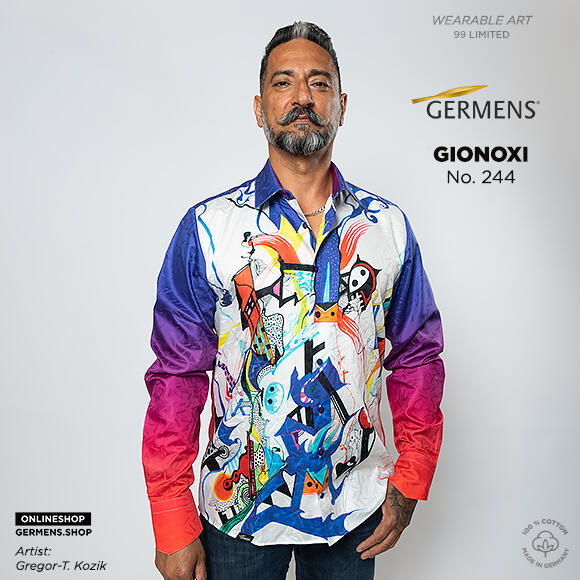 GIONOXI - Cartoon-like shirt & red-blue sleeves GERMENS artfashion - Special long sleeve shirt in small limitation - Made in Germany