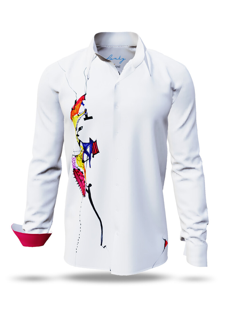 FUNKY - White shirt with artist graphic - GERMENS artfashion - Unusual long sleeve shirt in 10 sizes - Made in Germany