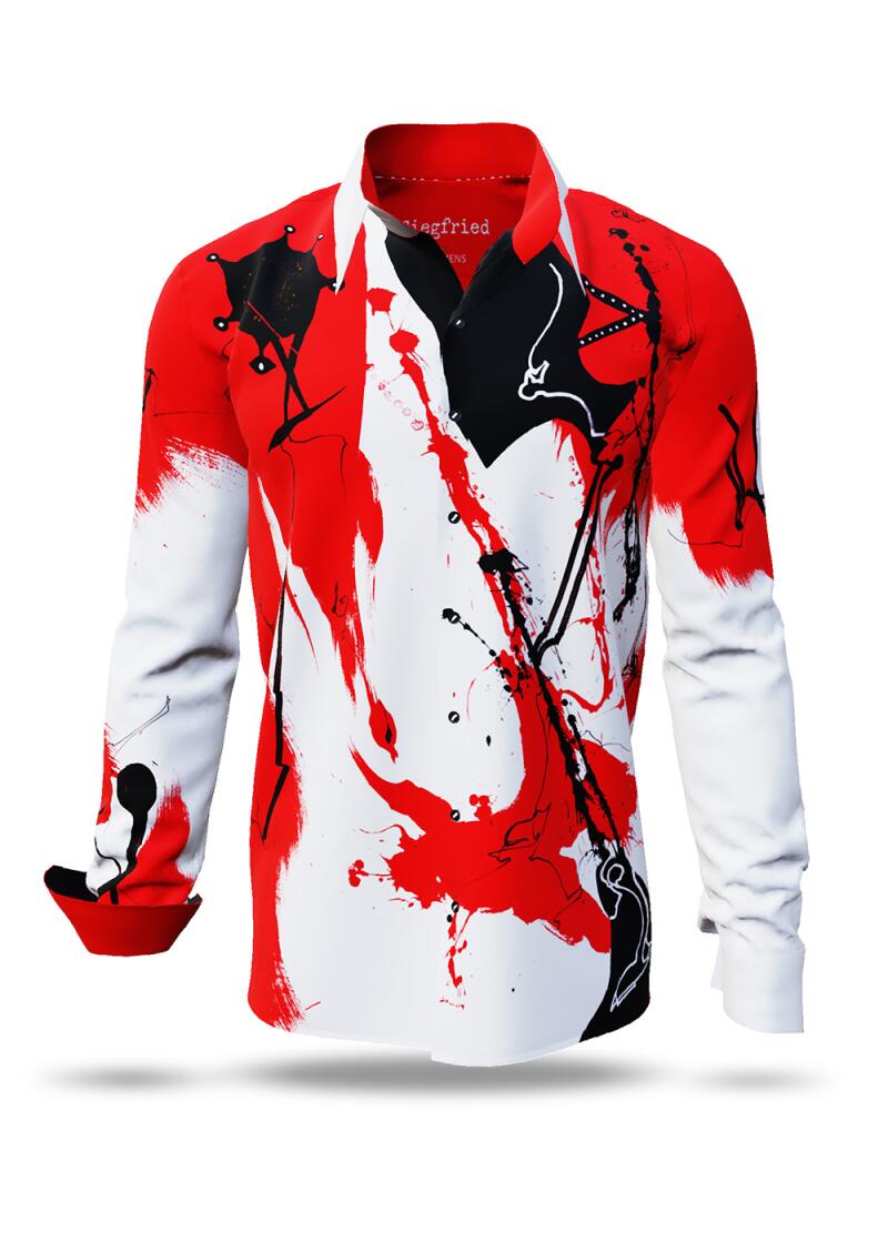 SIEGFRIED - White red black shirt - GERMENS artfashion - Unusual long sleeve shirt in 10 sizes - Made in Germany