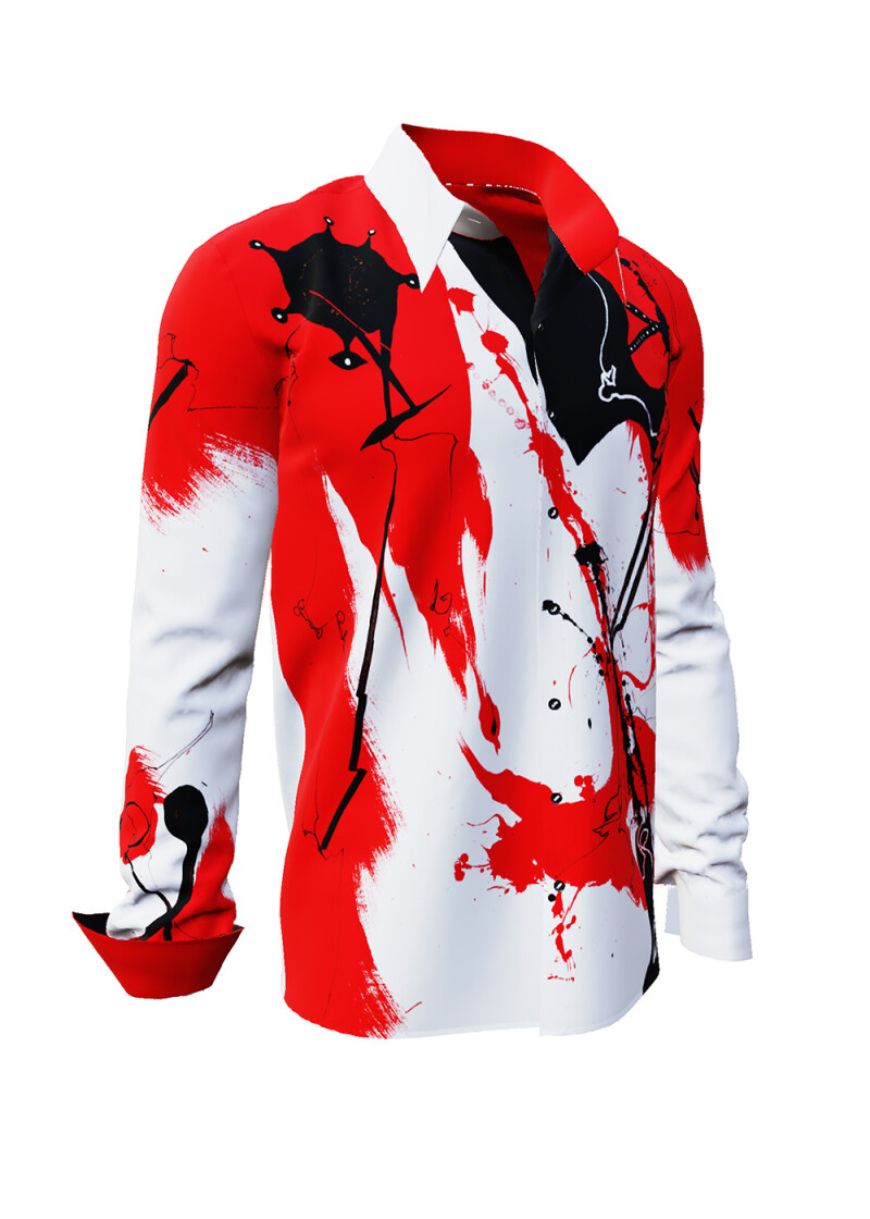 SIEGFRIED - Wei rot schwarzes Hemd - GERMENS artfashion - Einzigartiges Freizeithemd von Knstlern gestaltet - Made in Germany
