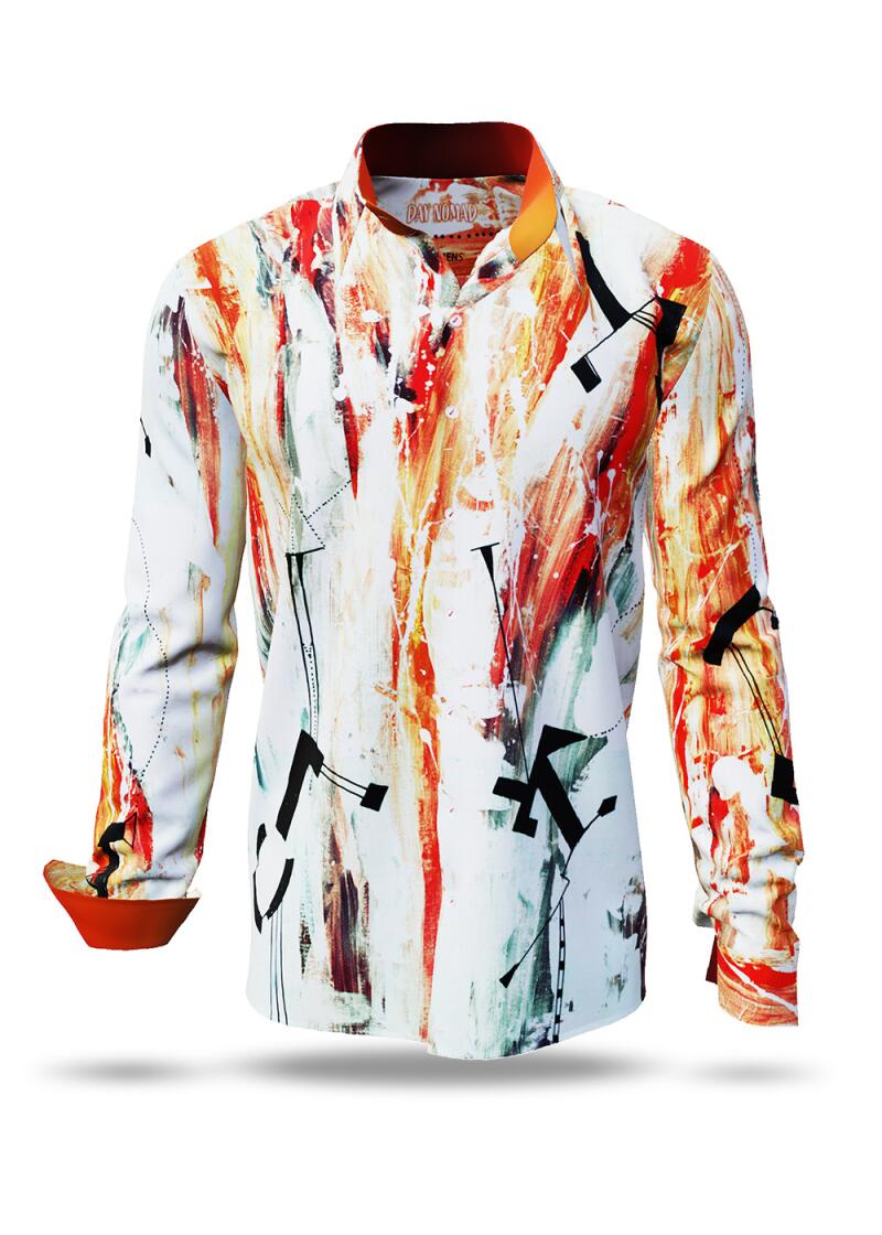 DAY NOMAD - White red black shirt - GERMENS artfashion - Unusual long sleeve shirt in 10 sizes - Made in Germany