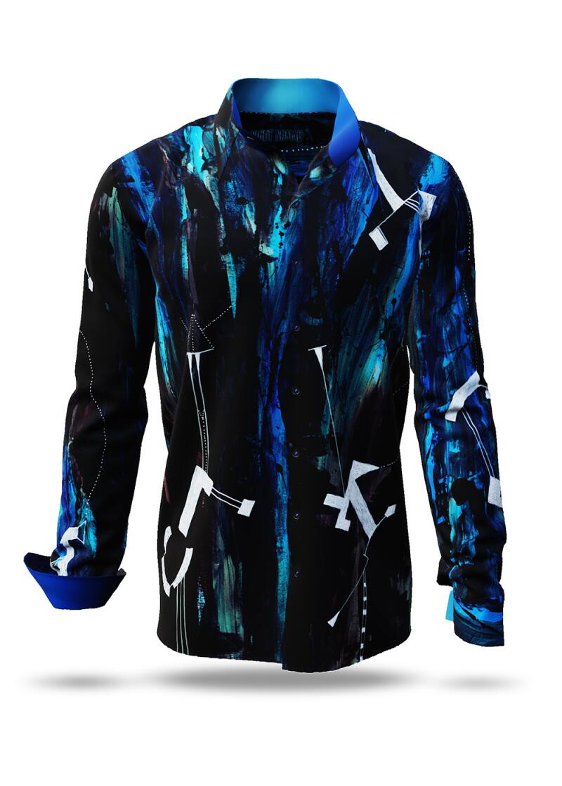 NIGHT NOMAD - Black blue white shirt - GERMENS artfashion - Unusual long sleeve shirt in 10 sizes - Made in Germany