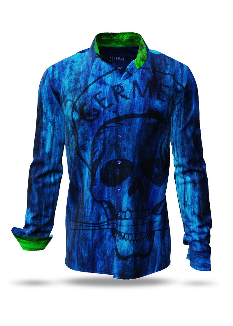 BLUEMAN - Blue shirt with skull - GERMENS artfashion - Unusual long sleeve shirt in 10 sizes - Made in Germany