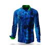 BLUEMAN - Blue shirt with skull - GERMENS artfashion - Unusual long sleeve shirt in 10 sizes - Made in Germany