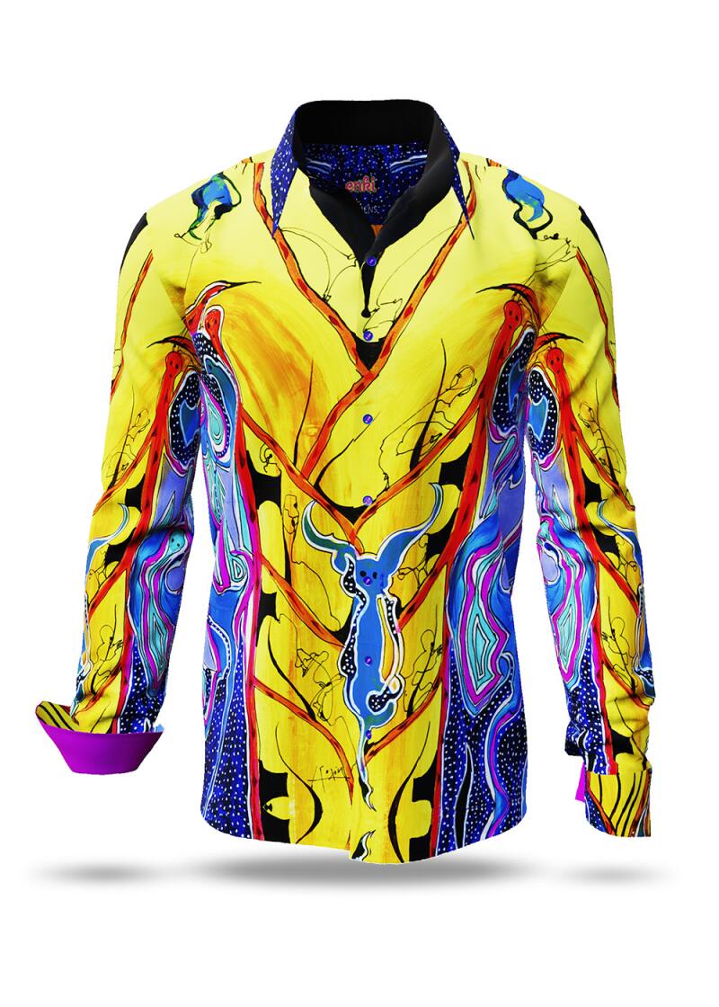 ENKI - Colorful shirt in yellow pink and blue - GERMENS artfashion - Unusual long sleeve shirt in 10 sizes - Made in Germany