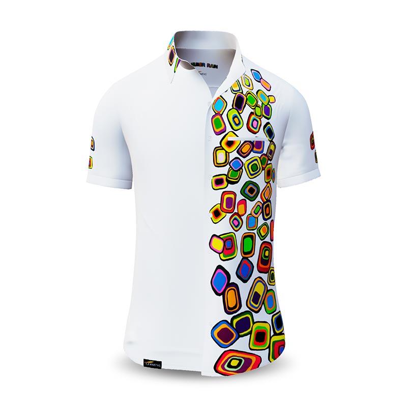 SUMMER RAIN - White colorful short sleeve shirt - GERMENS artfashion - Unusual long sleeve shirt in 10 sizes - Made in Germany