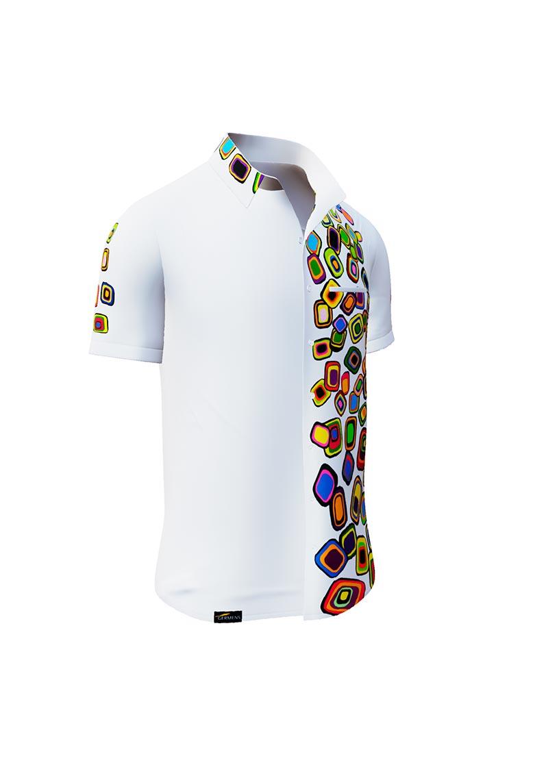 SUMMER RAIN - White colorful short sleeve shirt - GERMENS
