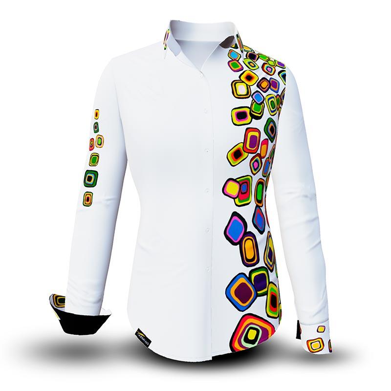 SUMMER RAIN - White blouse with colorful graphics - GERMENS artfashion - Extraordinary ladies blouse - 100 % cotton - Made in Germany