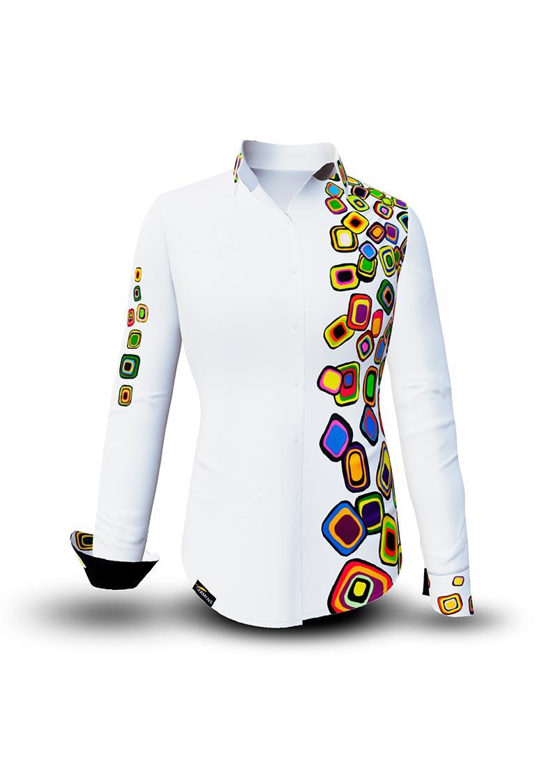 SUMMER RAIN - White blouse with colorful graphics - GERMENS artfashion - Extraordinary ladies blouse - 100 % cotton - Made in Germany