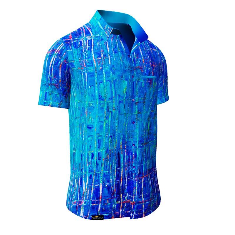 BLUENET - Blaues Kurzarmhemd - GERMENS artfashion - 100 % Baumwolle - sehr gute Passform - Künstlerdesign - 499 Stück limitiert - Made in Germany