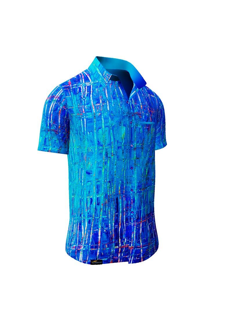 BLUENET - Blue short sleeve shirt - GERMENS artfashion - 100 % cotton - very good fit - artist design - 499 pieces limited - Made in Germany