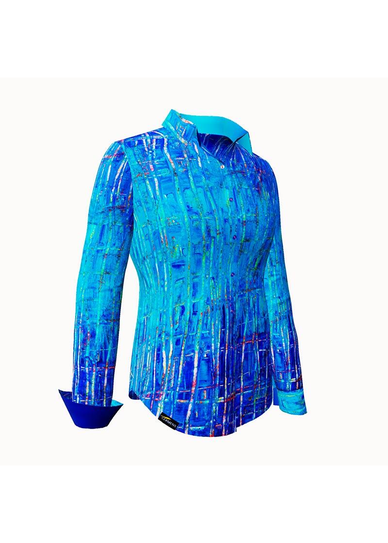 BLUENET - Blue cotton blouse - GERMENS artfashion - 100 % cotton - very good fit - artist design - 99 pieces limited - 6 sizes from XS - XXL - Made in Germany