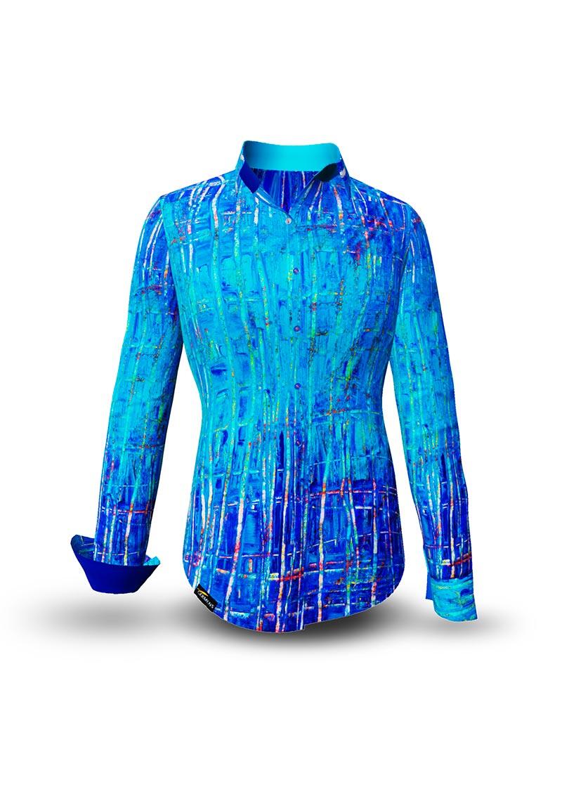 BLUENET - Blaue Baumwollbluse - GERMENS artfashion - 100 % Baumwolle - sehr gute Passform - Künstlerdesign - 99 Stück limitiert - 6 Größen von XS - XXL - Made in Germany