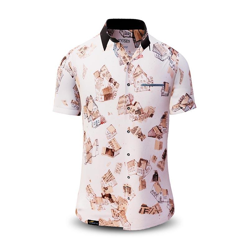 HOUSES - Beige brown short sleeve shirt - GERMENS artfashion - 100 % cotton - very good fit - artist design - 499 pieces limited - Made in Germany