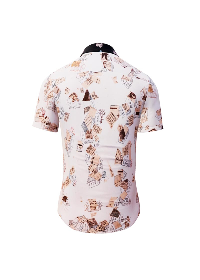 HOUSES - Beige brown short sleeve shirt - GERMENS artfashion - 100 % cotton - very good fit - artist design - 499 pieces limited - Made in Germany