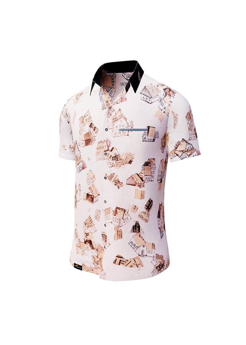 HOUSES - Beige brown short sleeve shirt - GERMENS artfashion - 100 % cotton - very good fit - artist design - 499 pieces limited - Made in Germany