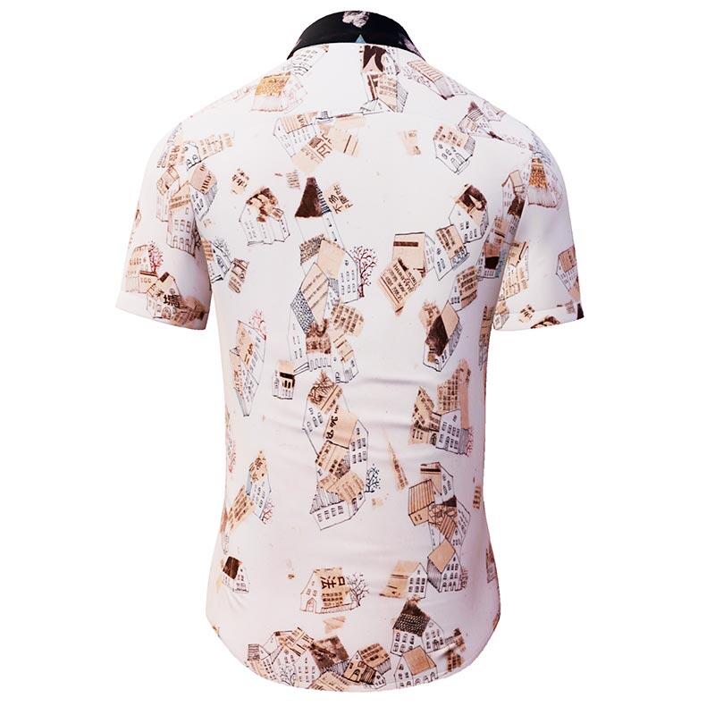 HOUSES - Beige brown short sleeve shirt - GERMENS artfashion - 100 % cotton - very good fit - artist design - 499 pieces limited - Made in Germany