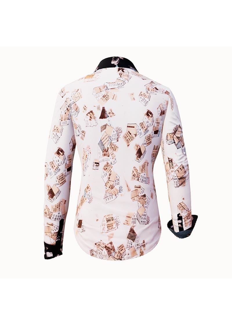 HOUSES - Beige brown blouse - GERMENS artfashion - 100 % cotton - very good fit - artist design - 99 pieces limited - 6 sizes from XS - XXL - Made in Germany