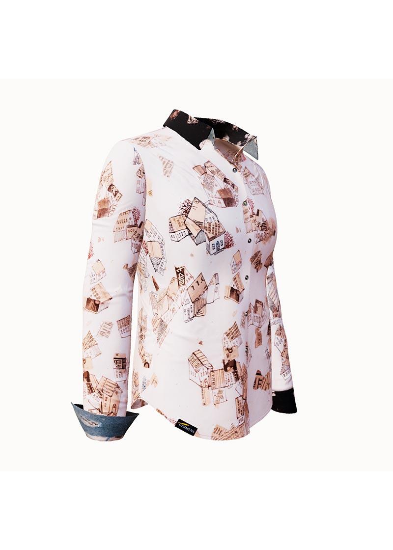 HOUSES - Beige brown blouse - GERMENS artfashion - 100 % cotton - very good fit - artist design - 99 pieces limited - 6 sizes from XS - XXL - Made in Germany