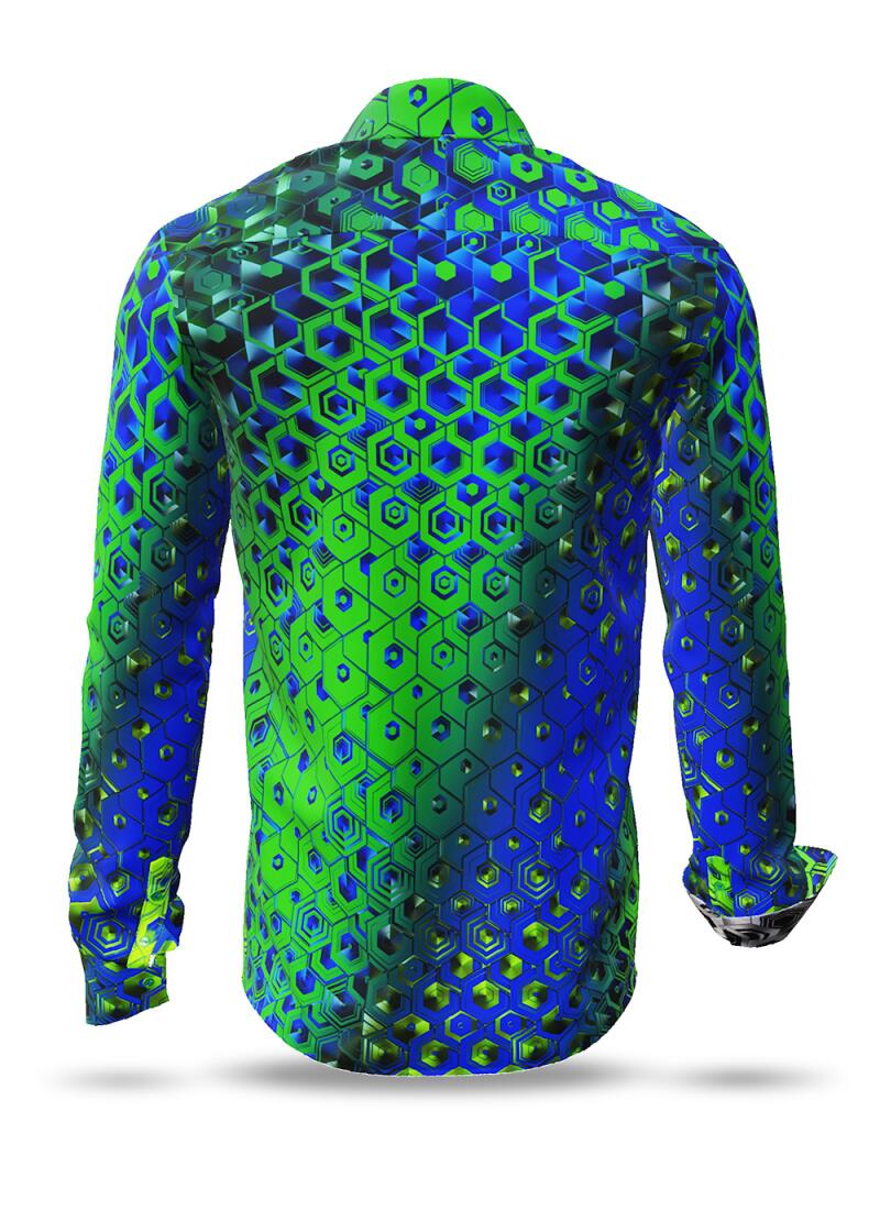 HEXAGON MALACHIT - Green blue patterned long sleeve shirt...