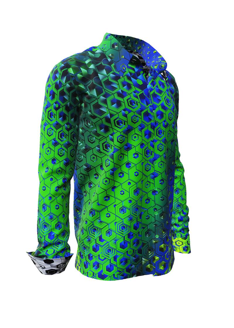 HEXAGON MALACHIT - Green blue patterned long sleeve shirt - GERMENS artfashion - Exceptional men's shirt - 100 % cotton - Made in Germany